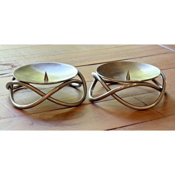 Georg Jensen Set of 2 Glow Pillar Candle Holders Denmark Used - Picture 1 of 12